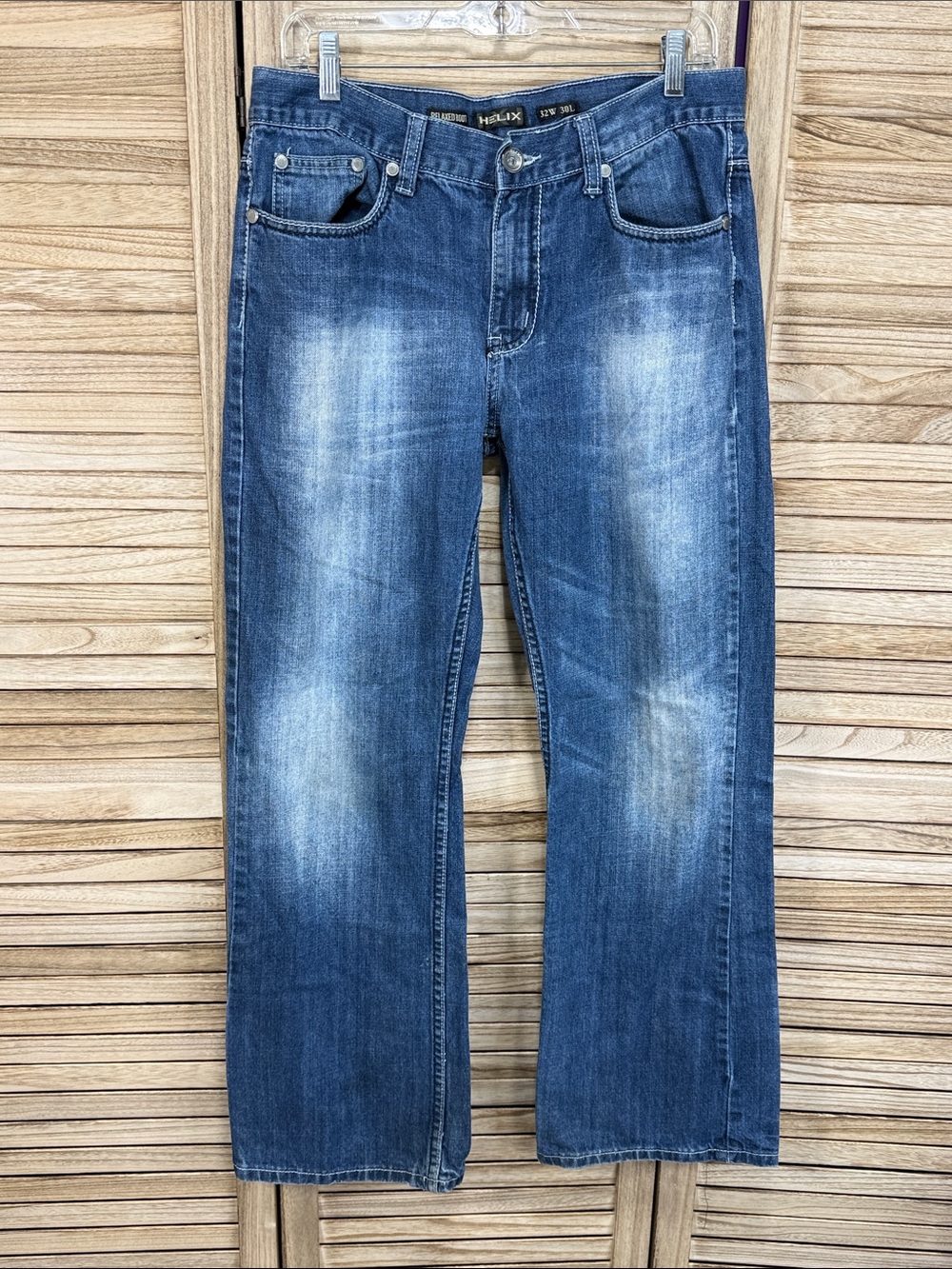 Helix Men’s Blue Bootcut Jeans with Faded Detailing Size 32x30